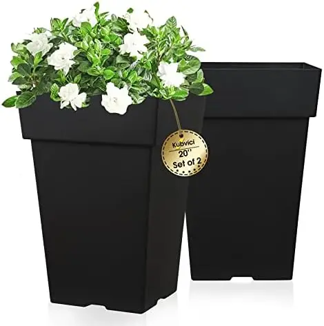 

Inch Tall Planters for Outdoor Indoor Plants, Set of 2 Large Plastic Plant Pots Flower Pot Outdoor Planter for Front Porch Door