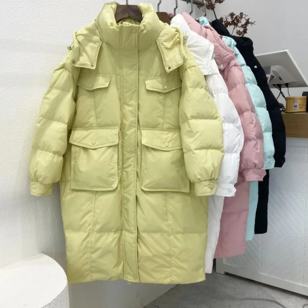 Women 2023 New Winter Korean Style Hooded Warm White Duck Down Coats Fashion Female Casual Long Sleeve Jackets Outerwear C71