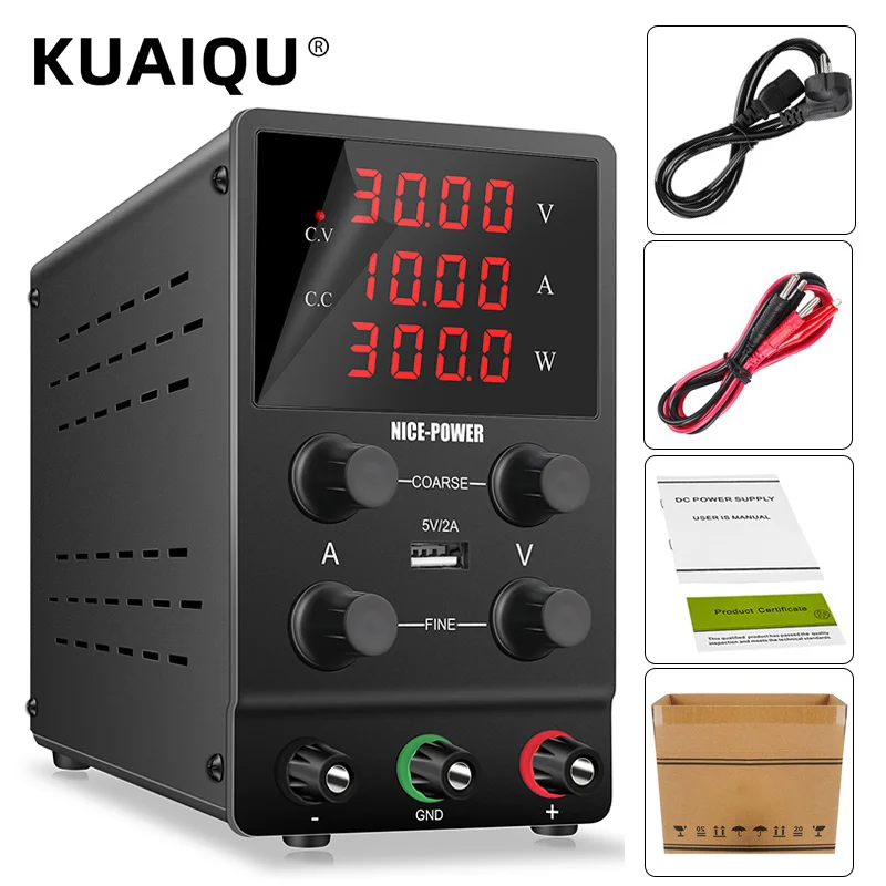 KUAIQU черный USB 4-значный Регулируемый лабораторный источник питания постоянного