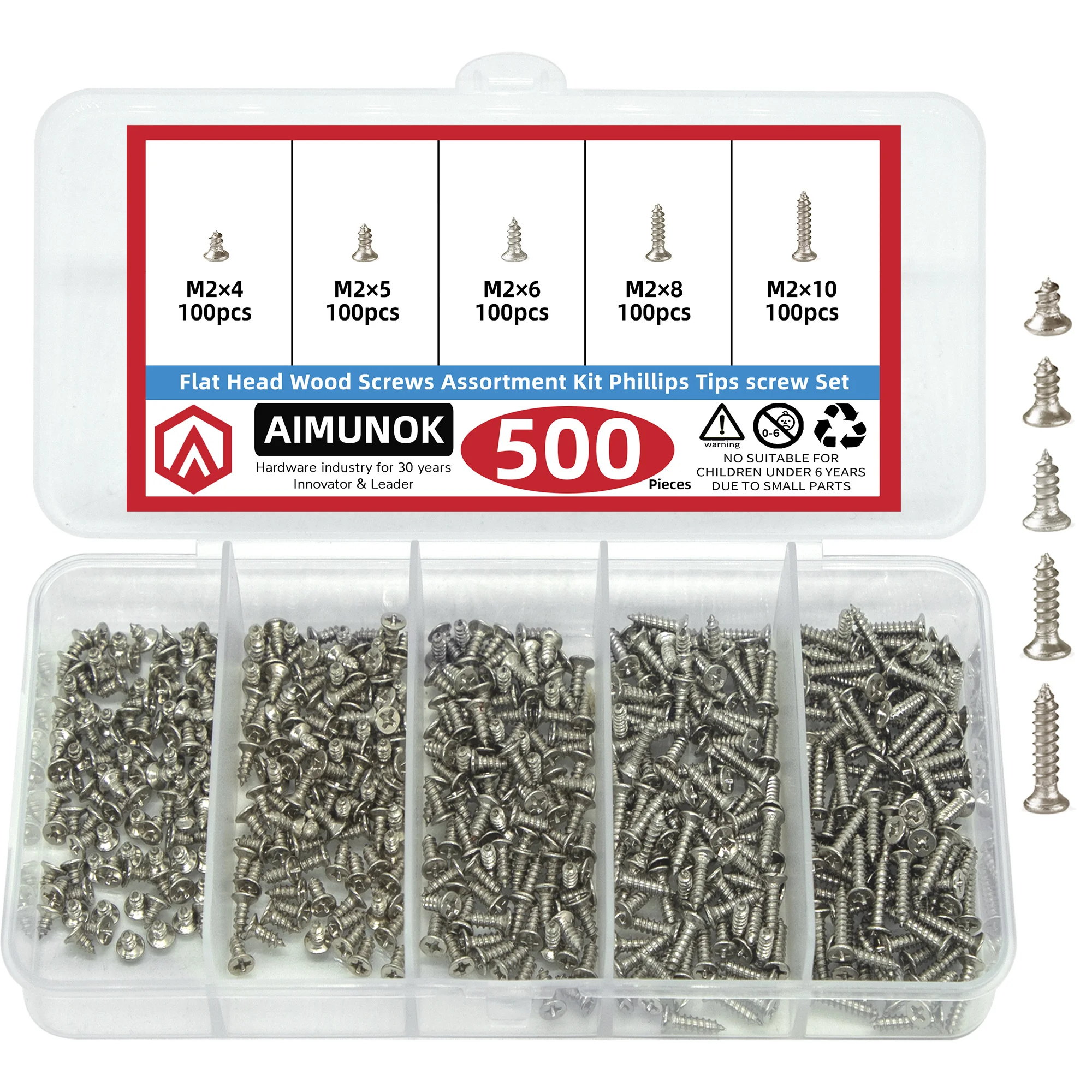 

Набор саморезов AIMUNOK из углеродистой стали M2, 5 размеров, 500 шт.