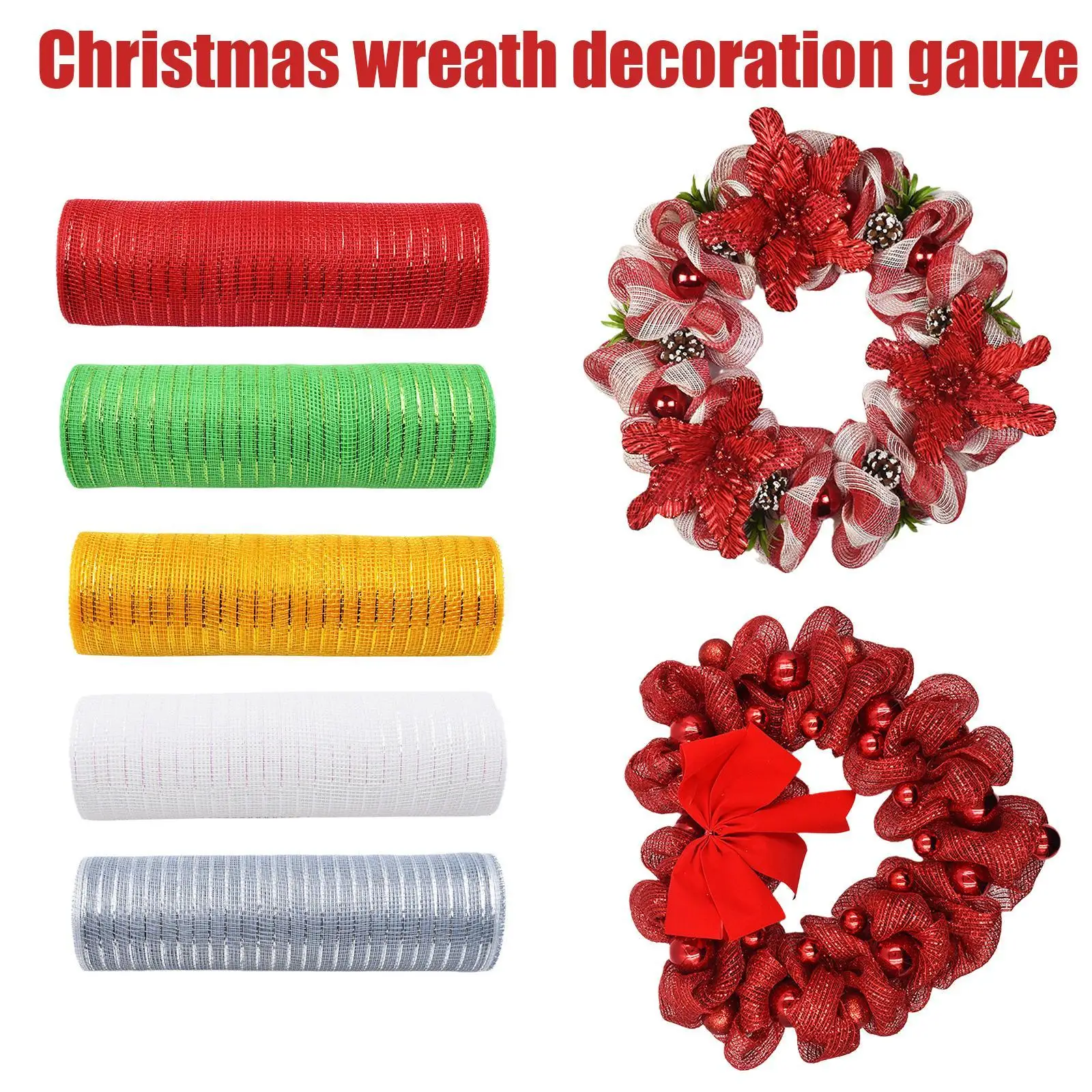 

26cm*10 Yards Christmas Wreath Decoration Flower Packing Net Mesh Gauze Decorative Ribbons Gift Wrapping Craft Material