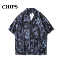 chips 2022 summer fashion men women shirt hip hop dark anime shirt print harajuku short sleeve shirt tops oversize streetwear