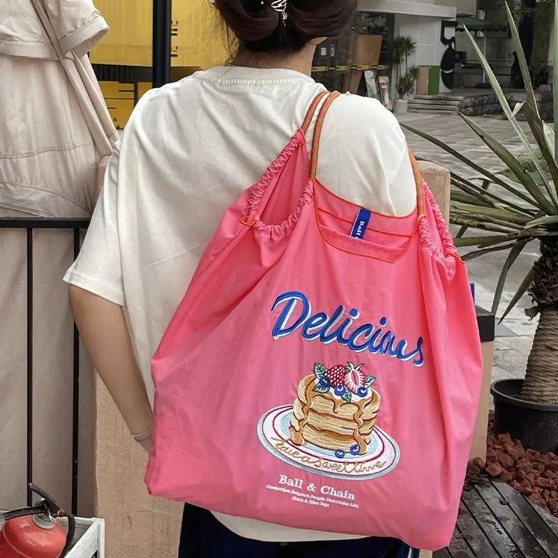 

Embroidered High-capacity Handbang for Women Nylon Letter Big Tote Ladies Shopper Shopper Shoulder Bags Student Book Bags Ins