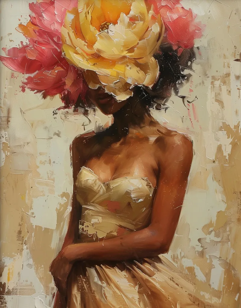 

Печать на холсте "Чернокожаная женщина с цветочной головой"