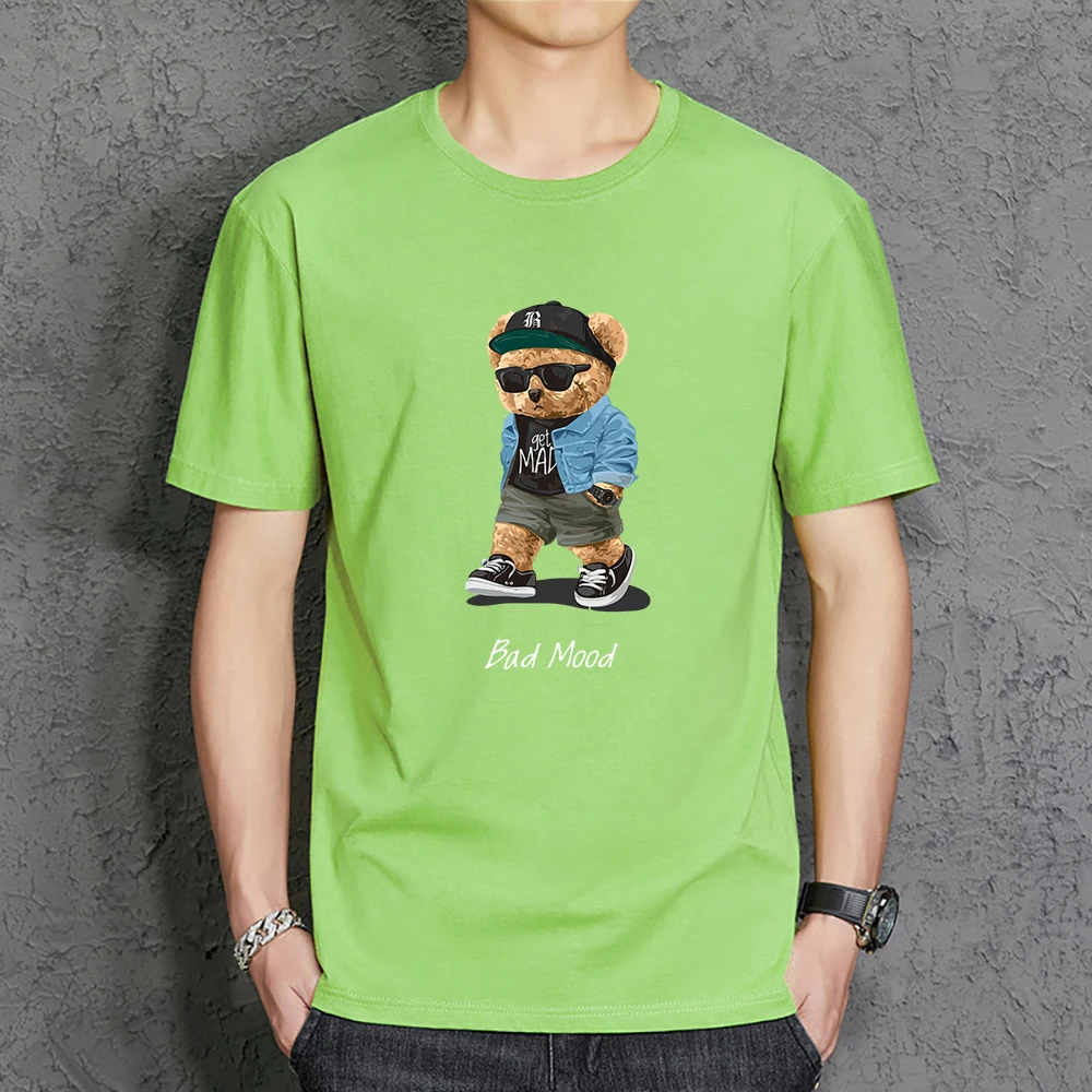 

Мужская Летняя хлопковая футболка с надписью «Get Mad Bad Mood ходьба тихий Мишка»