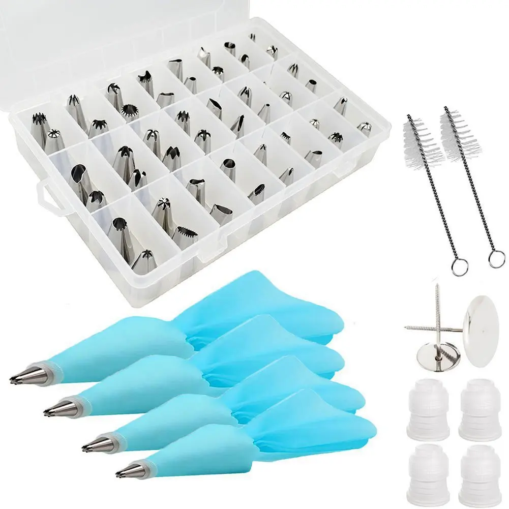 

60Pcs Piping Nozzle Set 10/12/14/16 Inch TPU Piping Bag Piping Nails Converter Pastry Stencil Pastry Bakery Kitchen Accessories