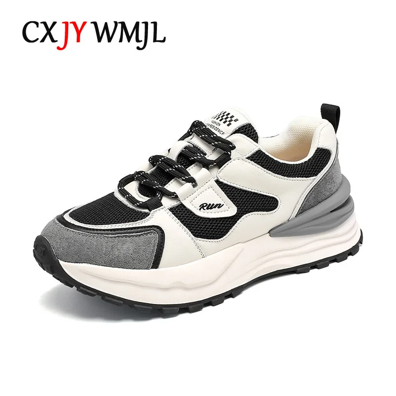 

New Genuine Leather Women Platform Sneakers Spring Casual Sports Vulcanized Shoes Ladies Thick Bottom Autumn Chunky Sneaker