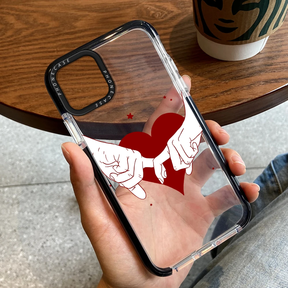 

Hand in hand Love Heart Case for iPhone 14ProMax 14Plus 13 12 11 Pro Max Transparent Protection Back Cover Soft Silicone Fundas