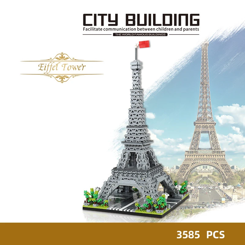 

World Famous City Cultural Architecture Micro Diamond Build Block Pink Eiffel Tower Paris France Model Mini Brick Toy Nanobricks