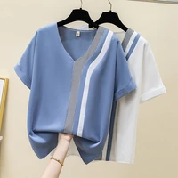 summer 2022 korean fashion women clothing chiffon large shirts tops and blouse women clothing 3xl 4xl v neck white blouse 1708