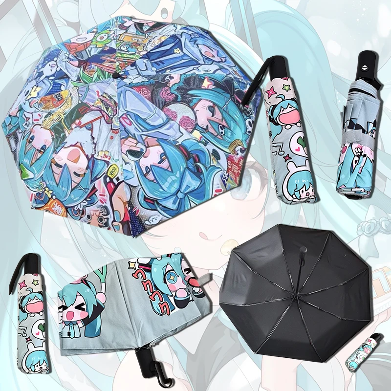 Kawaii Hatsune Miku DIY узоры Полностью автоматический складной универсальный зонт