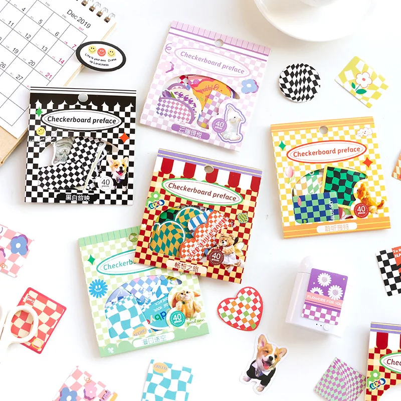 

40 Message Checkerboard Sticker Pack Retro Diy Hand Account Sticker Mobile Phone Decoration Ins Material Sticker Toy Kawaii Gift