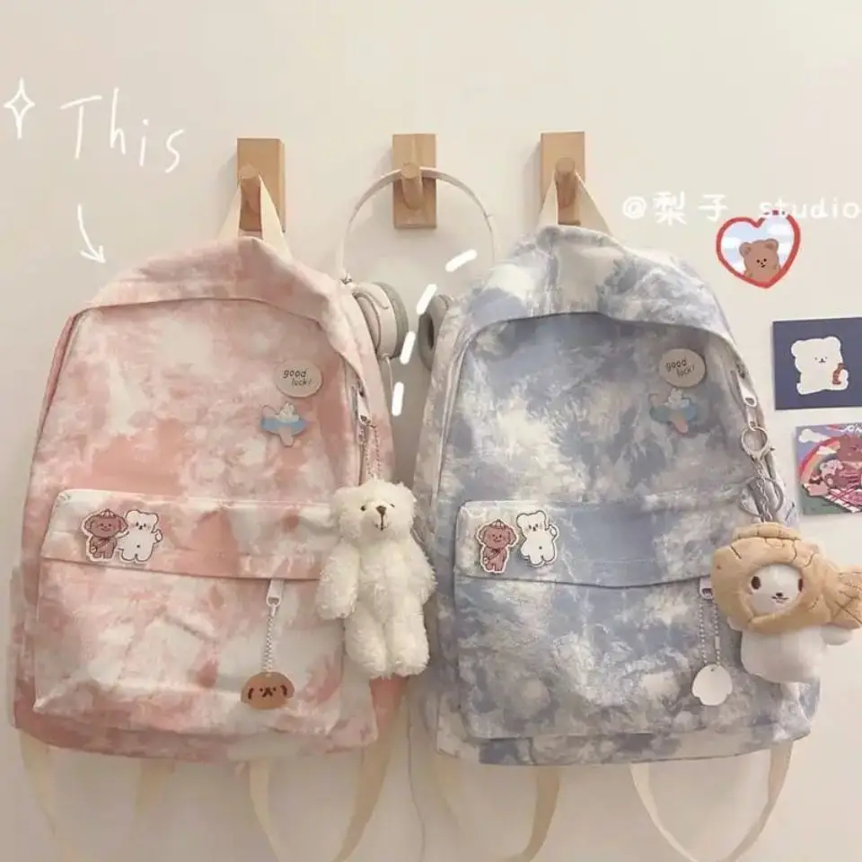 

Schoolbag female college student Sen Department all-match tie-dye canvas backpack ins junior high school student backpack