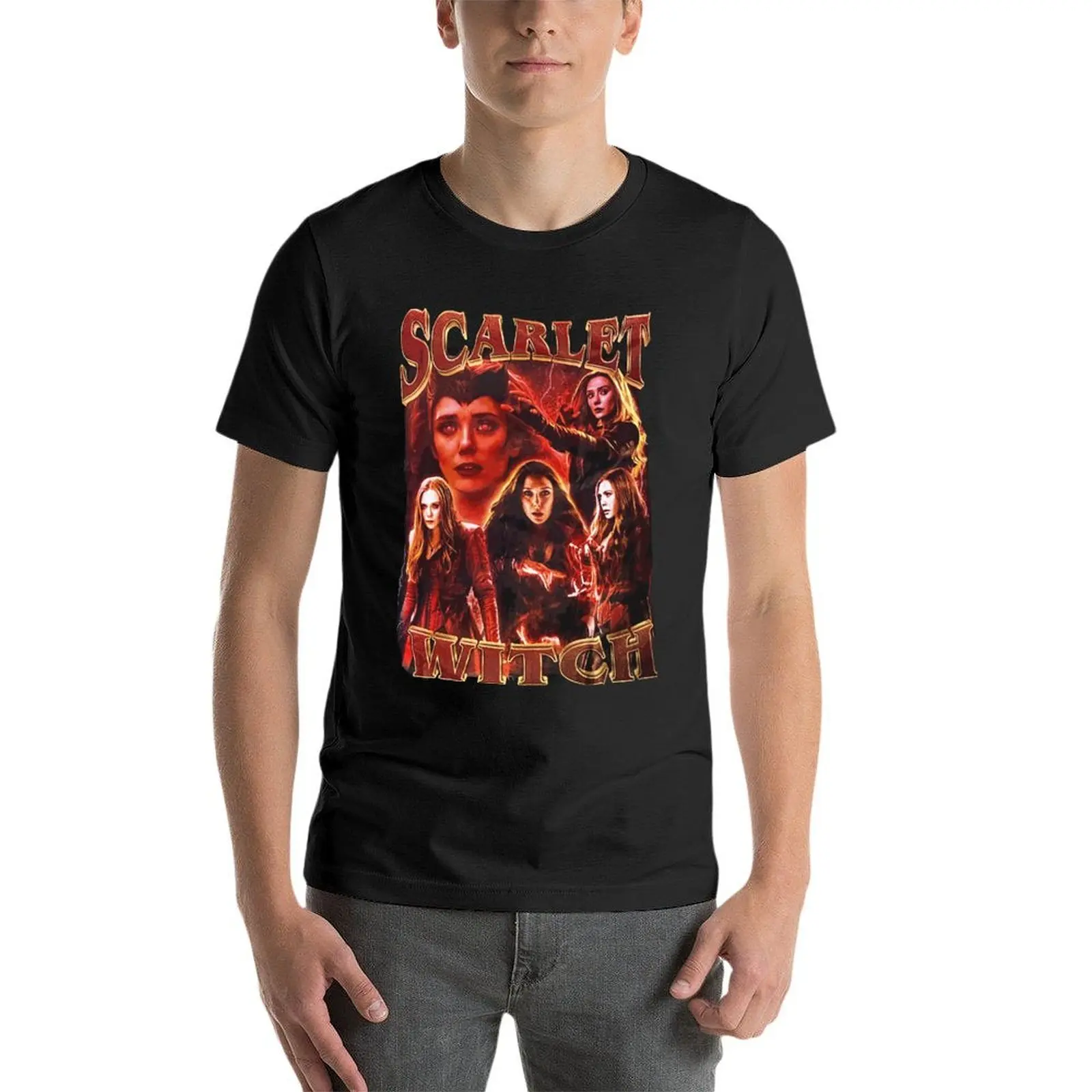 

Vintage Scarlet Witch Wanda Maximoff Elizabeth Olsen Oversized Tshirt For Men Clothes 100% Cotton Streetwear Plus Size Tops Tee