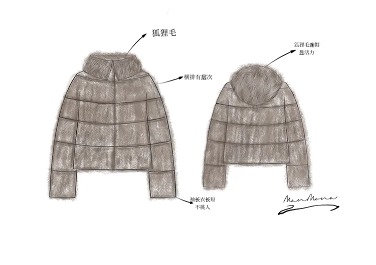 Marten Overcoats Women's Short Hood Fox Fur Collar Mink Fur Coat Slim Fit and Fashion