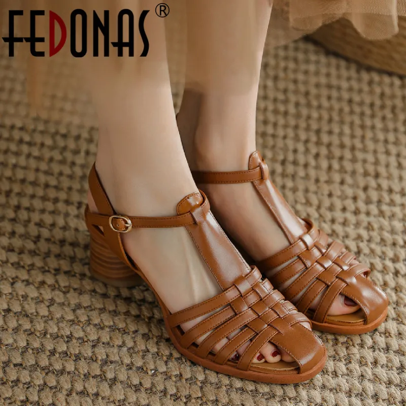 

FEDONAS Newest Thick Heels Gladiator Women Sandals Comfort Casual Genuine Leather Summer Shoes Woman 2022 Fashion Dress Pumps