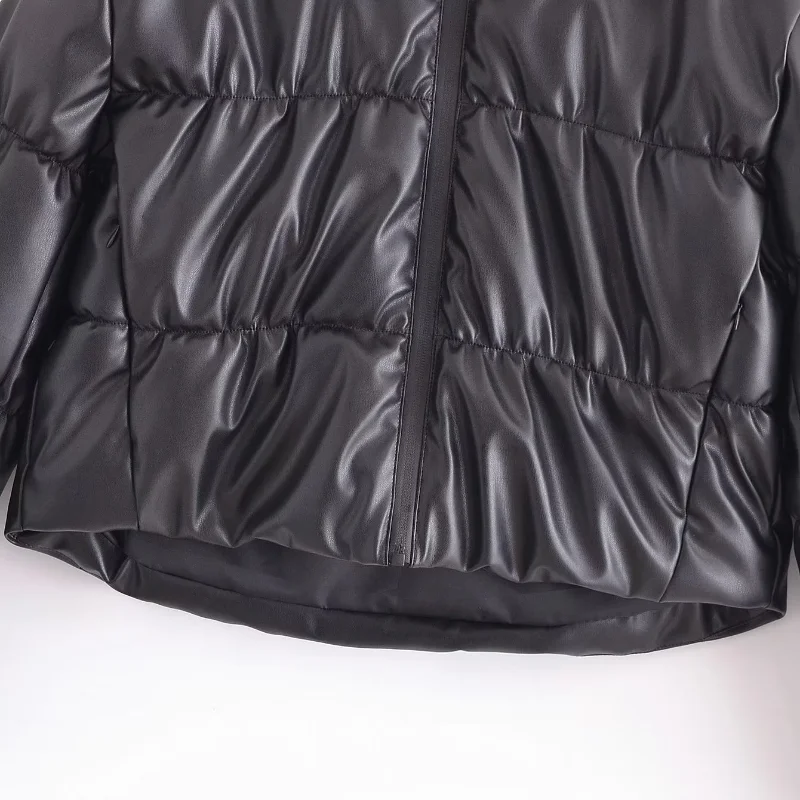 Повседневная куртка из искусственной кожи с воротником-стойкой хлопковые пальто