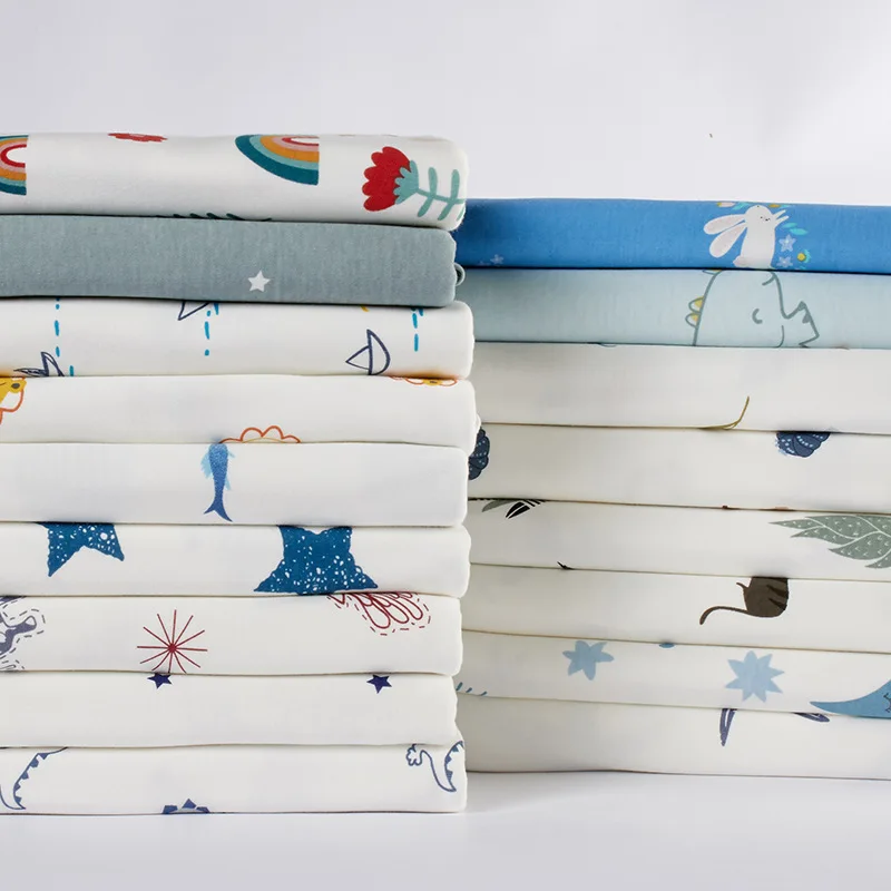 

White Cute Animal Printed Cotton Fabric 100x185cm Skin-Friendly Cotton Knitted Fabric for DIY Sewing Baby Cloth Blanket Sheets