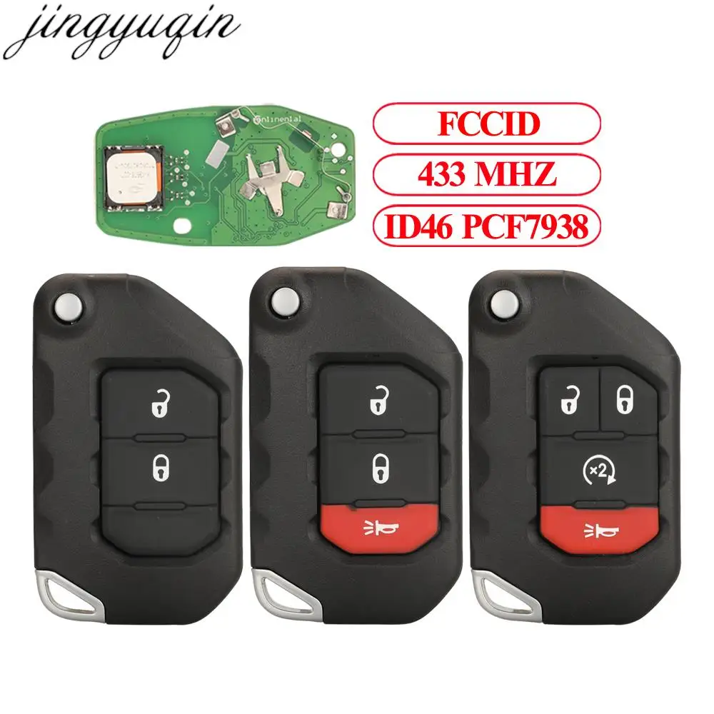 

Jingyuqin 2/3/4 Buttons Remote Car Key Alarm OHT1130261 433MHz 4A PCF7939M For Jeep Wrangler Rubicon Sahara JK JL 2018 SIP22