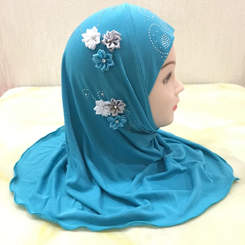 H059 bella piccola ragazza amira hijab con strato netto misura 2-6 anni bambini tirare su sciarpa islamica testa avvolgere foulard fasce