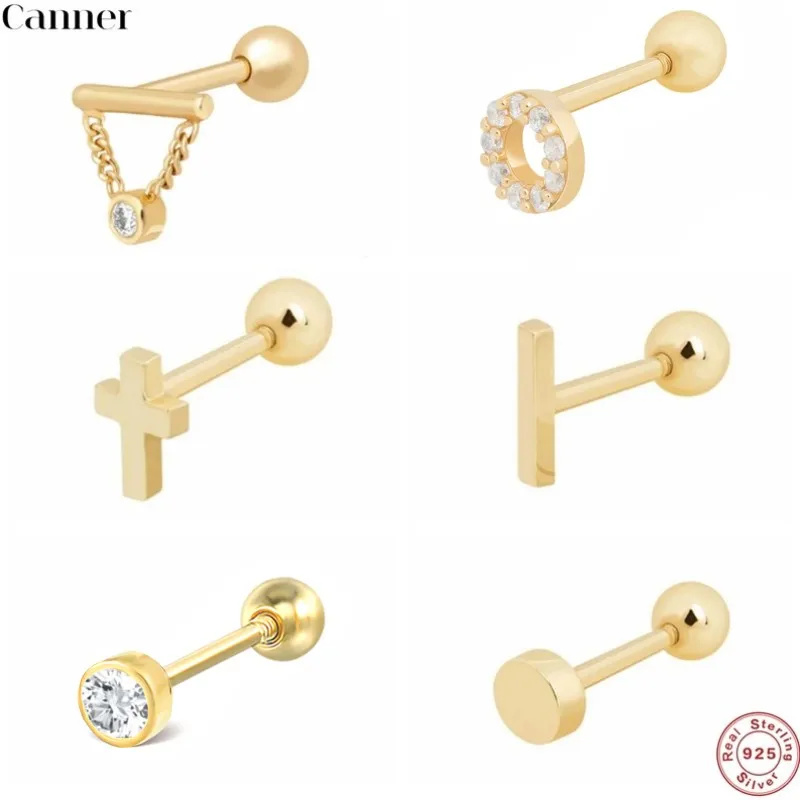 

Серьги-гвоздики Canner W4, ювелирные украшения для пирсинга из 925 пробы серебра с фианитом Креста, геометрической цепочкой, 1 шт.