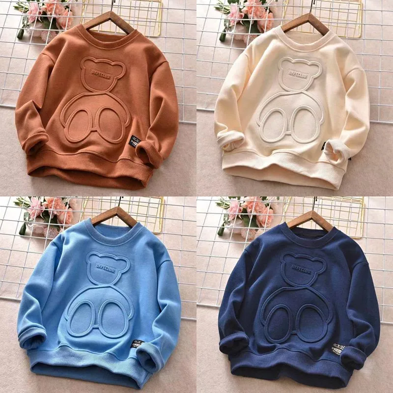 

Детская повседневная толстовка для мальчиков, свободные универсальные Футболки с длинным рукавом, уличная одежда, новинка, однотонные свит...