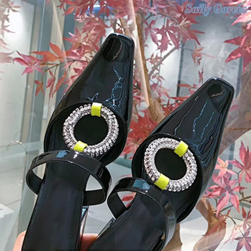 2022 Bling Hollow Ring Decorated Slippers Chunky Heel Autumn Modern Solid New Arrival Fashion Party Shoes