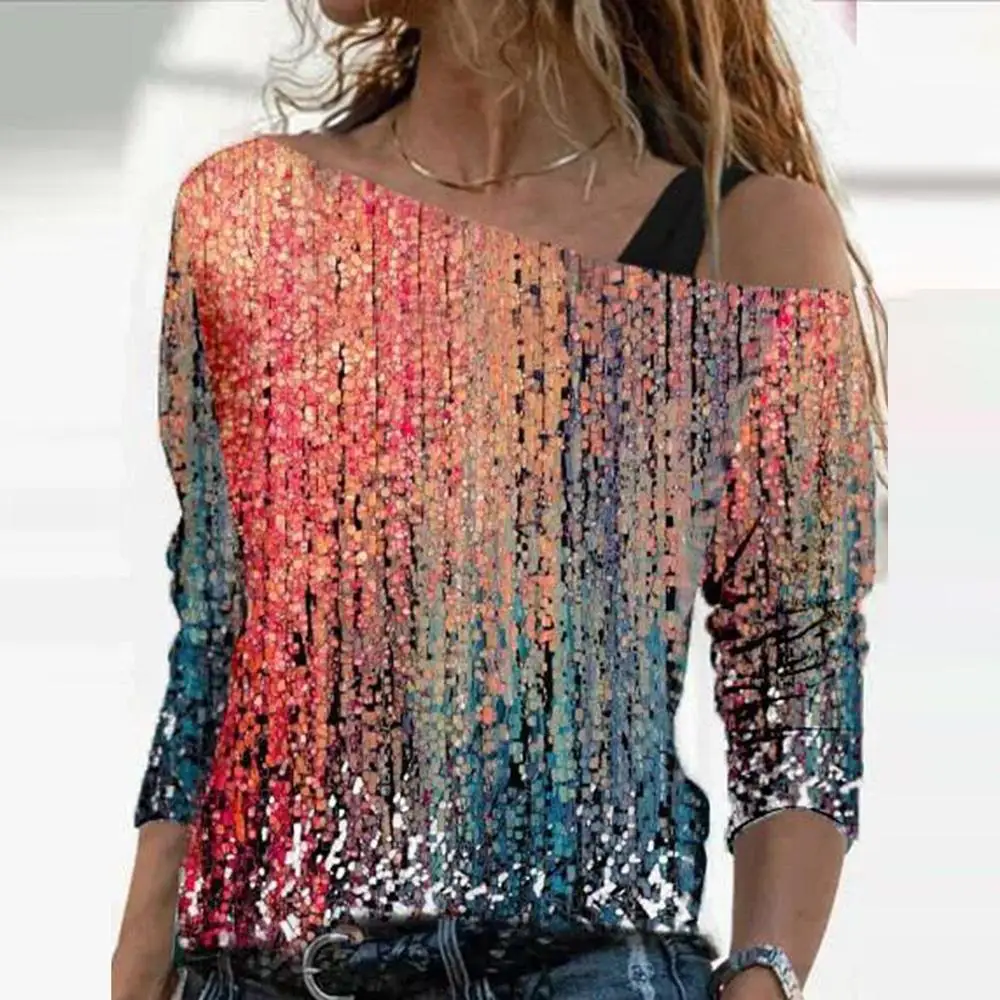 

S-4XL Women Tops 2023 Spring Autumn Women Long Sleeve Printing Polyester T-shirt Women Clothing