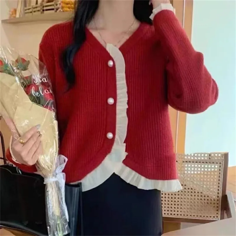 Женский Тонкий кашемировый кардиган с V-образным вырезом однобортный Свободный