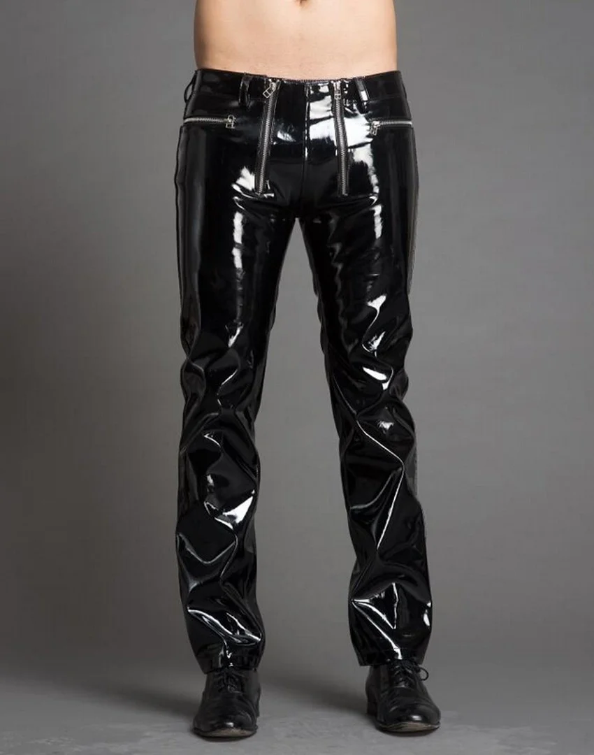 Men's New Slim Bright Painted Leather Pants Zipper Personality Men Trousers 2022 Male Singer Fashion Stage Costumes