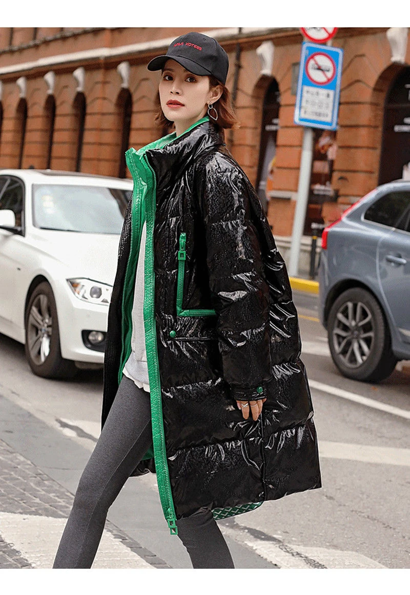 Winter Jacket Women Shiny Red Parkas Loose Down Cotton Coats Windproof Glossy Streetwear Female Clothing Thick Loose Waterproof