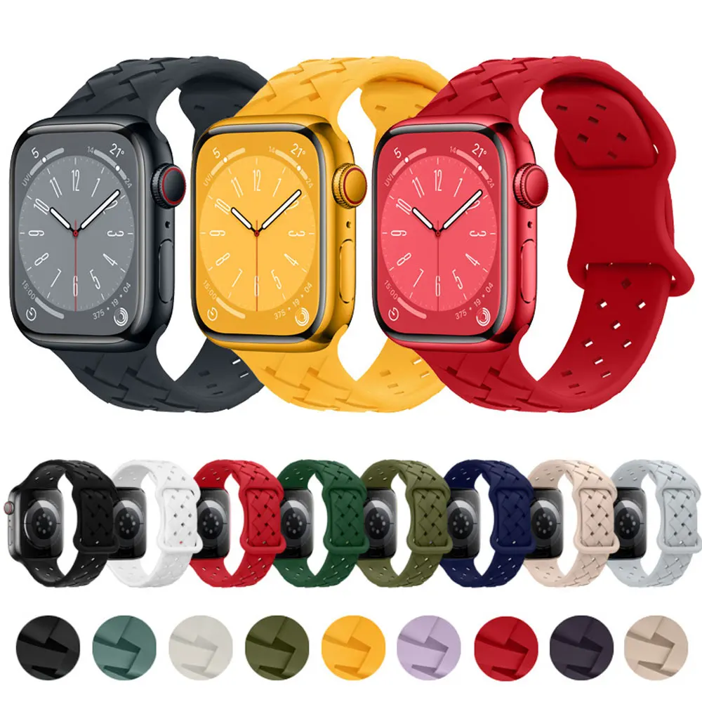 

Ремешок для часов Correa iWatch Series 7 6 SE 5 4 3, плетеный силиконовый браслет для Apple Watch 8 Ultra 49 мм 45 мм 41 мм 42 мм 38 мм