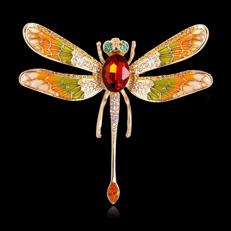 

Dragonfly enamel brooch crystal multi-colored cute insect vivid alloy pin coat suit accessories pin Fashion Bag Badge Halloween