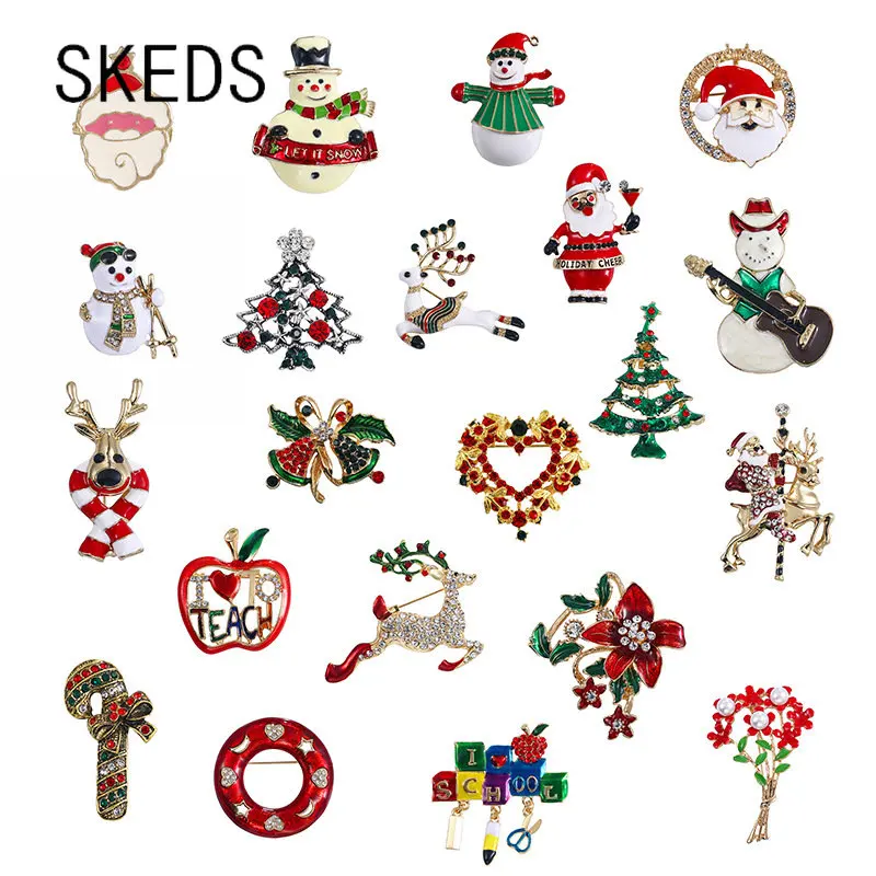 

SKEDS Fashion Christmas Tree Men Brooches Pins Classic Enamel Crystal Metal Badges Women's Men's Party Festival Brooch Pin Gift