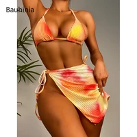 bauhinia halter micro bikini 2022 sexy triangle swimsuit women 3 pieces skirt bathing suit beachwear biquini