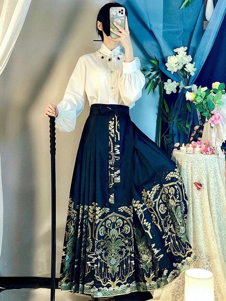 Original Daily Improved Hanfu Skirt Mamianqun Ming Dynasty Made Summer Commuting To Work Wearing Qingqiu Huming Polyester