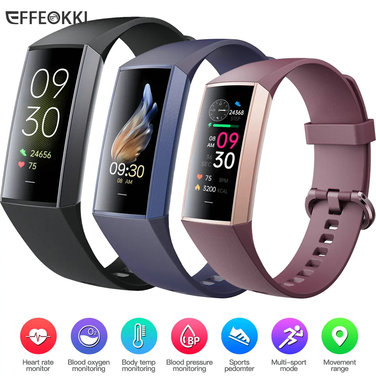 IP68 Waterproof Swimming Body Temperature Fitness Tracker Bracelet Women Heart Rate Blood Oxygen Smart Watch Japanese Support