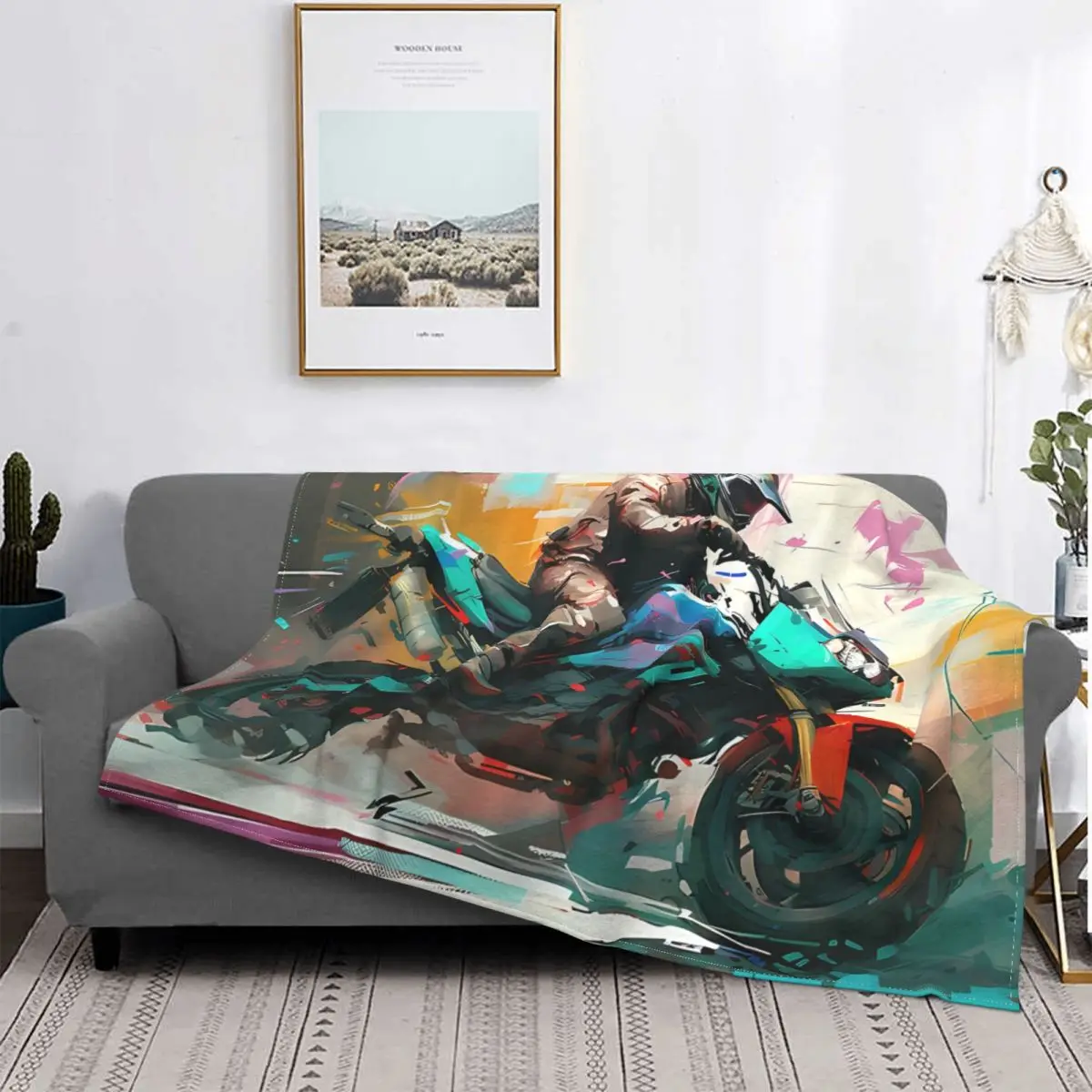Одеяло Colorsplash мотоциклетное с мультяшным флисом, всесезонное супер теплое клетчатое покрывало для дивана, плюшевое тонкое покрывало