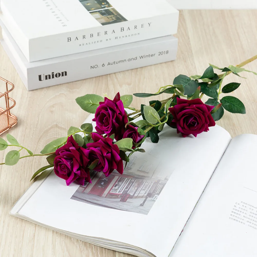82cm 4 Flowers 1 Bud Artificial Velvet Corner Rose Flower Wedding DIY Home Hotel Restaurant Bar Decoration Valentine's Day Gift - купить