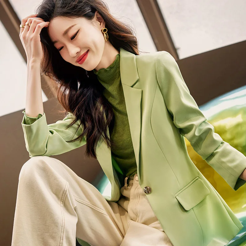 Korean Fashion Spring Notched Blazer Women Classic All Match Long Sleeve Blazers Office Lady Single Breasted Jackets New