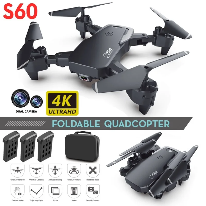 

RC Drone S60 4k HD Wide Angle Dual Camera Switchable 1080P WiFi Fpv Dual Camera Quadcopter Height Keep Drone Helicopter Toys
