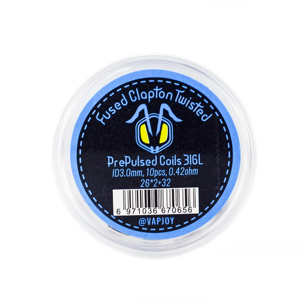 Набор из 10 готовых катушек для RDA атомайзеров VAPJOY Rainbow PrePulsed Coil из нержавеющей стали SS316, цвет выбирается случайно.