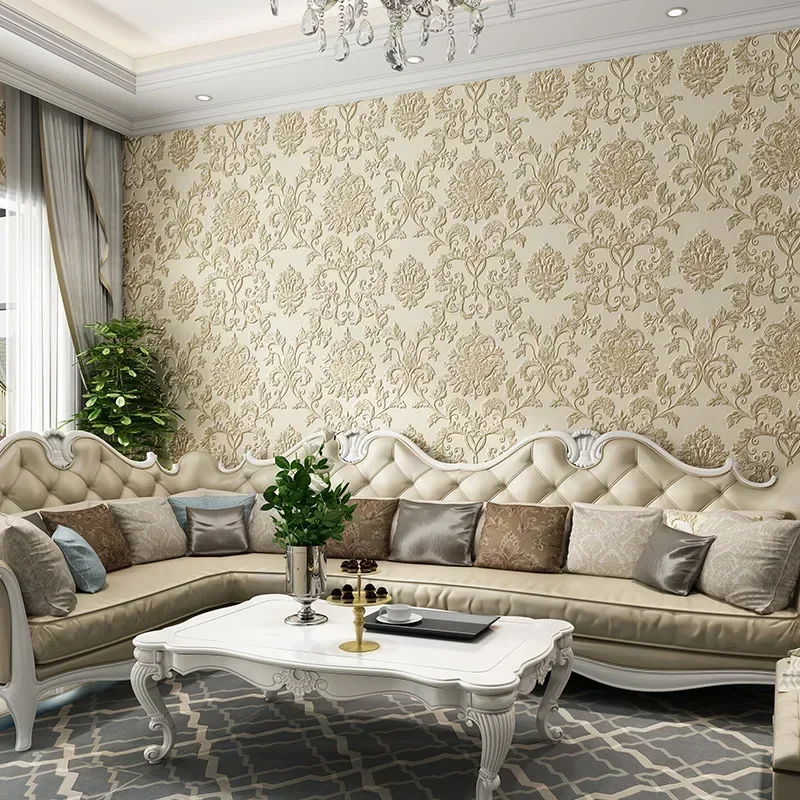 3D Embossed Texture Wall Paper Luxury Natural Fiber Black Gray Beige Brown Non-woven Wallpaper Living Room Background