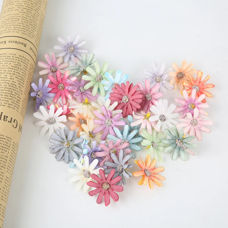 50Pcs Daisy Artificial Flowers Head 4CM Silk Fake Chrysanthemum For Home Room Decor Wedding Decoration DIY Craft Gerbera - купить по