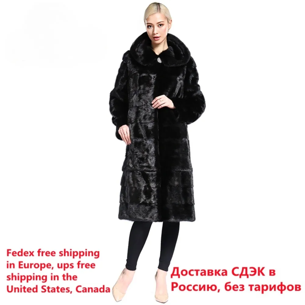 Real Fur Luxury Fur Coat Genuine Leather Mandarin Collar High Quality Mink Fur Coat Women Natural Black Coats abrigo de piel enlarge
