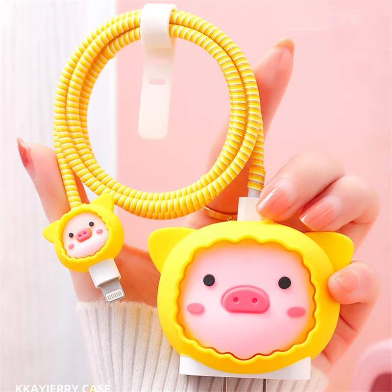 

New Cute Cartoon Piggy Soft Silicone Charger Protective Case For IPhone 11 12 18W-20W Fast Charge Protection Charger Case Sleeve