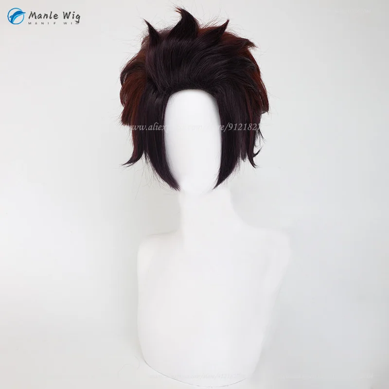 Парик для косплея Kamado Tanjirou термостойкий из синтетических волос с шапочкой