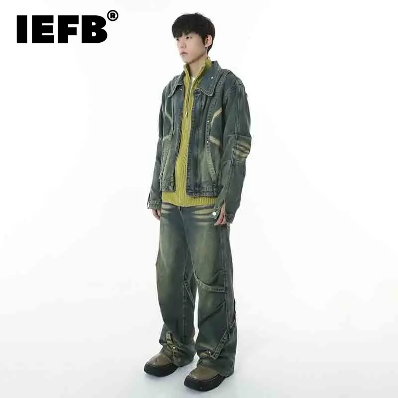 

IEFB Men's Denim Set American Style Tide Spliced Two Piece Hip Hop Male Denim Jacket Suits Trend Male Vintage Clothing 9C2110
