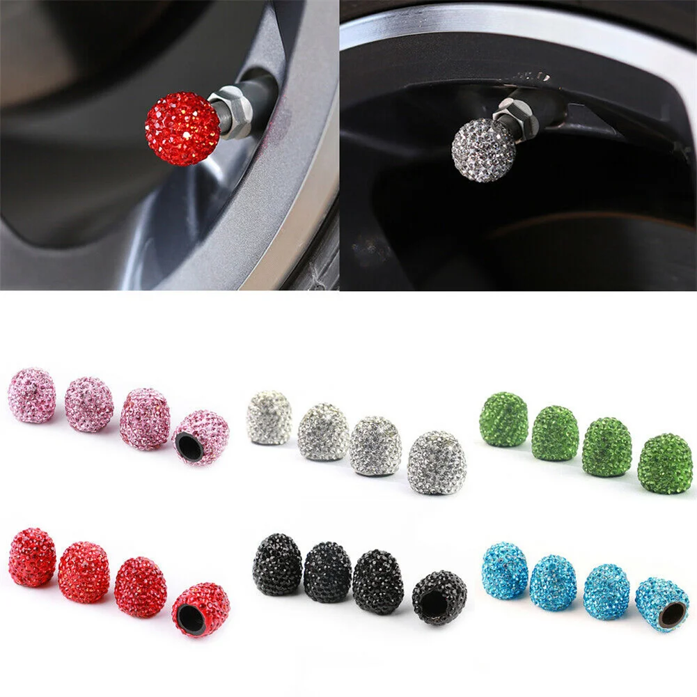 

4 шт. универсальные алмазные шикарные колпачки для стержня воздушного клапана, алмазные колпачки для клапана автомобиля, внедорожника, аксе...