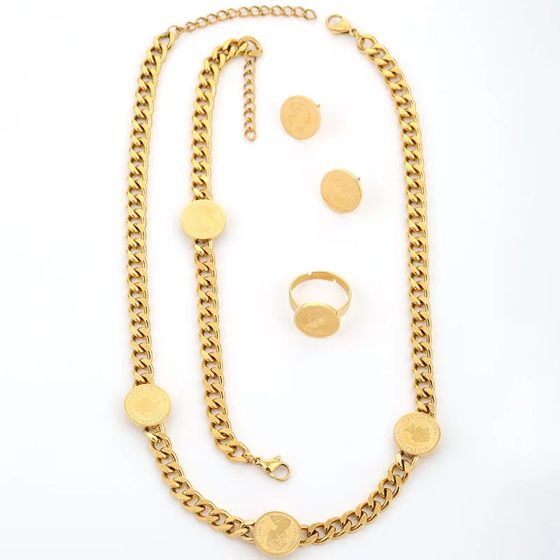 Комплект из колье серёг и кольца нержавеющей стали 316L